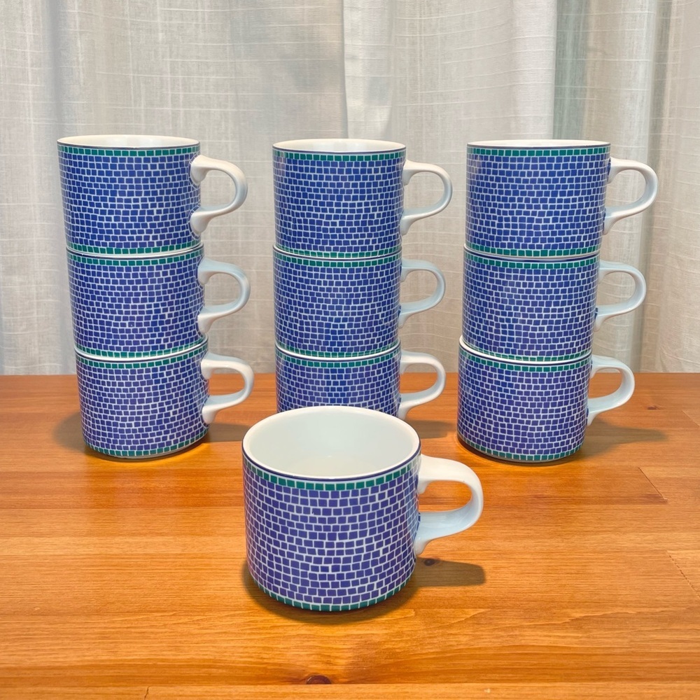 Dansk Set of 10 Mosaic Tile Coffee Mug Cup Dinnerware Blue 8 oz Portugal Blue